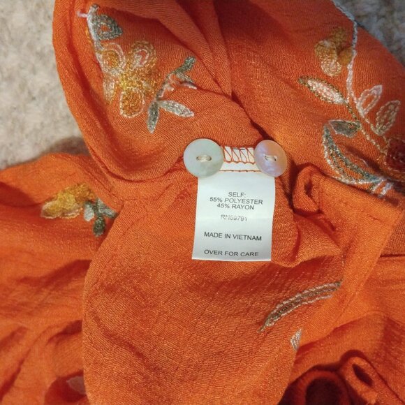 Fig & Flower Blouse XL Floral Artisan Embroidered Boho Cottagecore Smocked Back - Picture 7 of 10